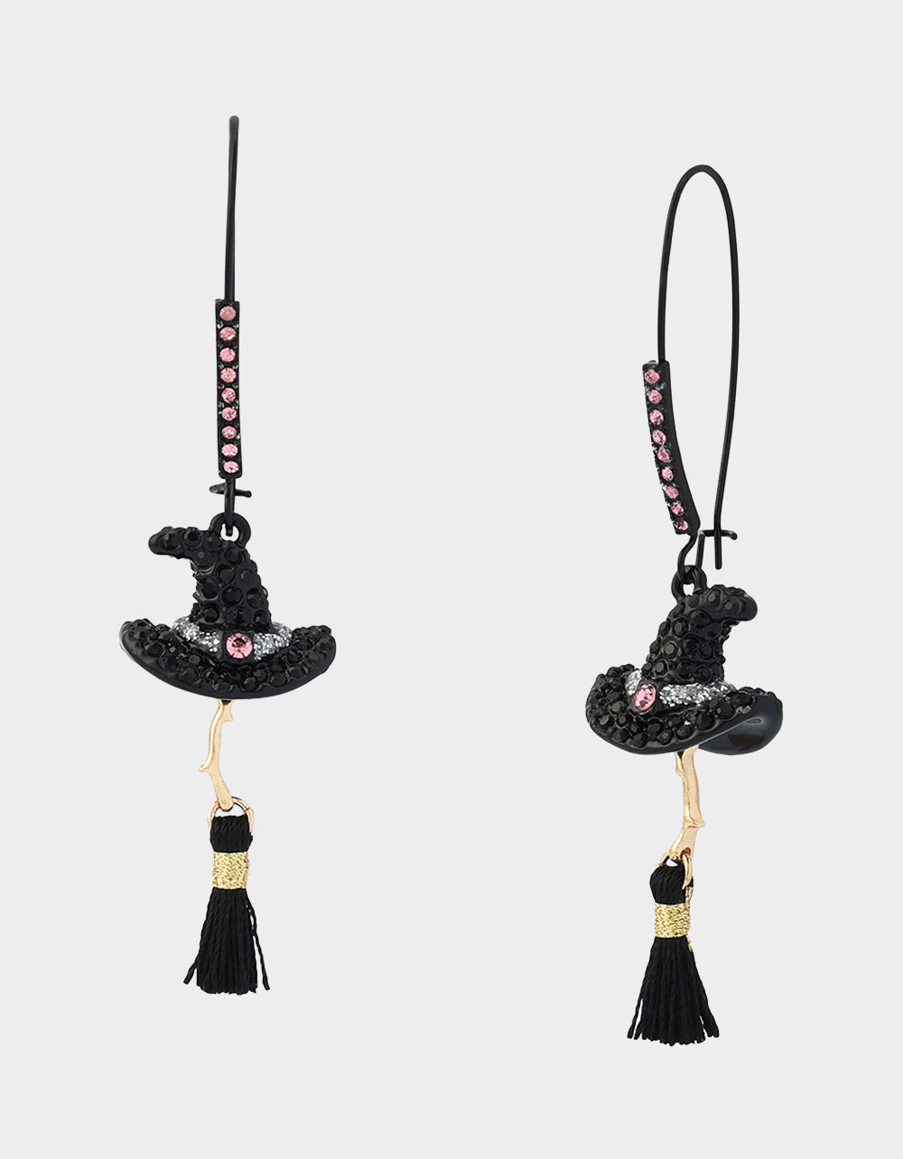 WITCH HAT BROOM SHEPHERD HOOK EARRING PINK