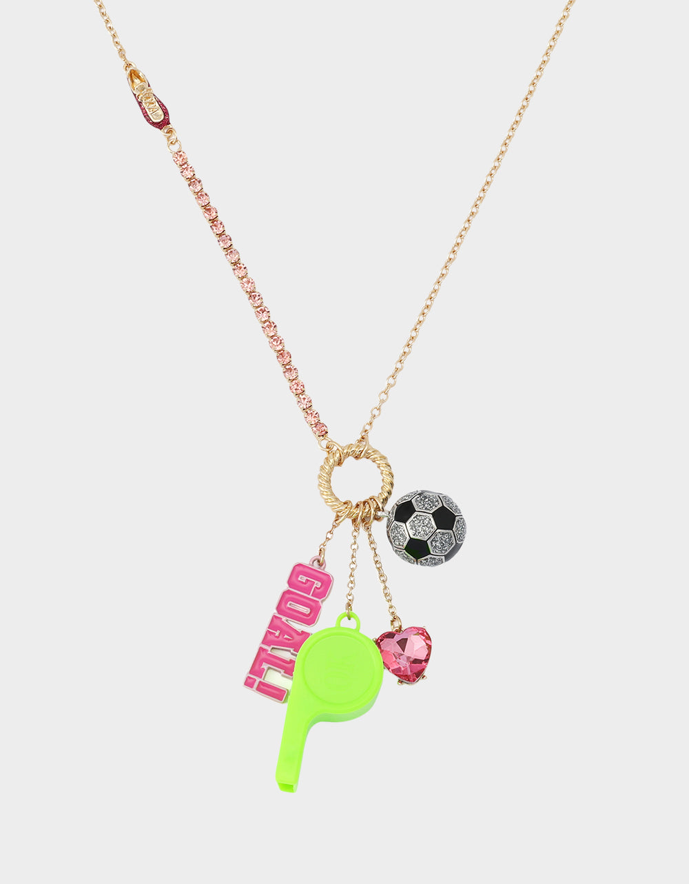 SOCCER CHARM LONG PENDANT NECKLACE PINK - Image 3