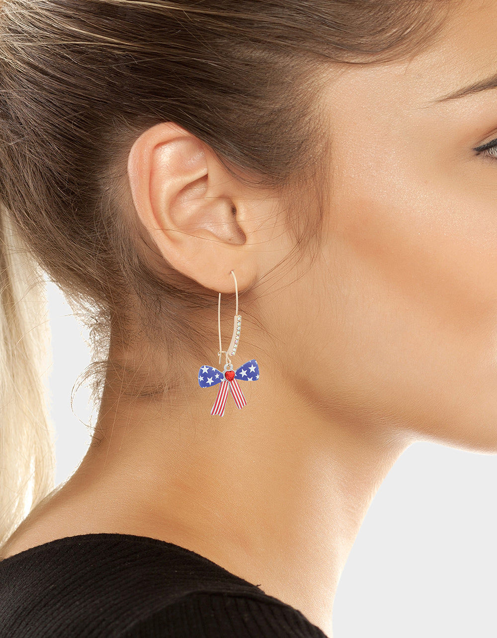 AMERICANA BOW SHEPHERD HOOK EARRINGS BLUE - Image 4