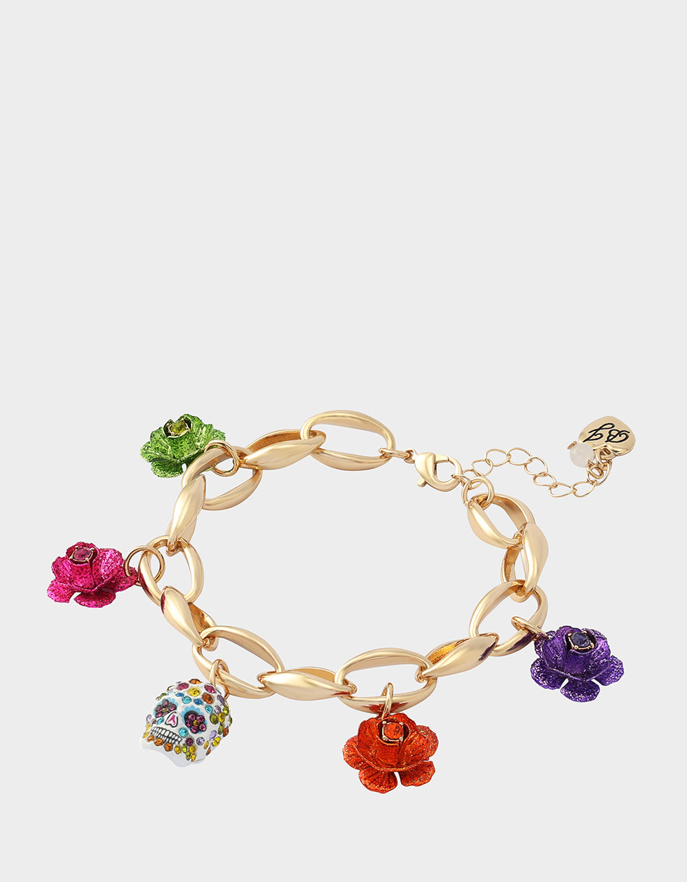 FLOWER SKULL CHARM BRACELET MULTI