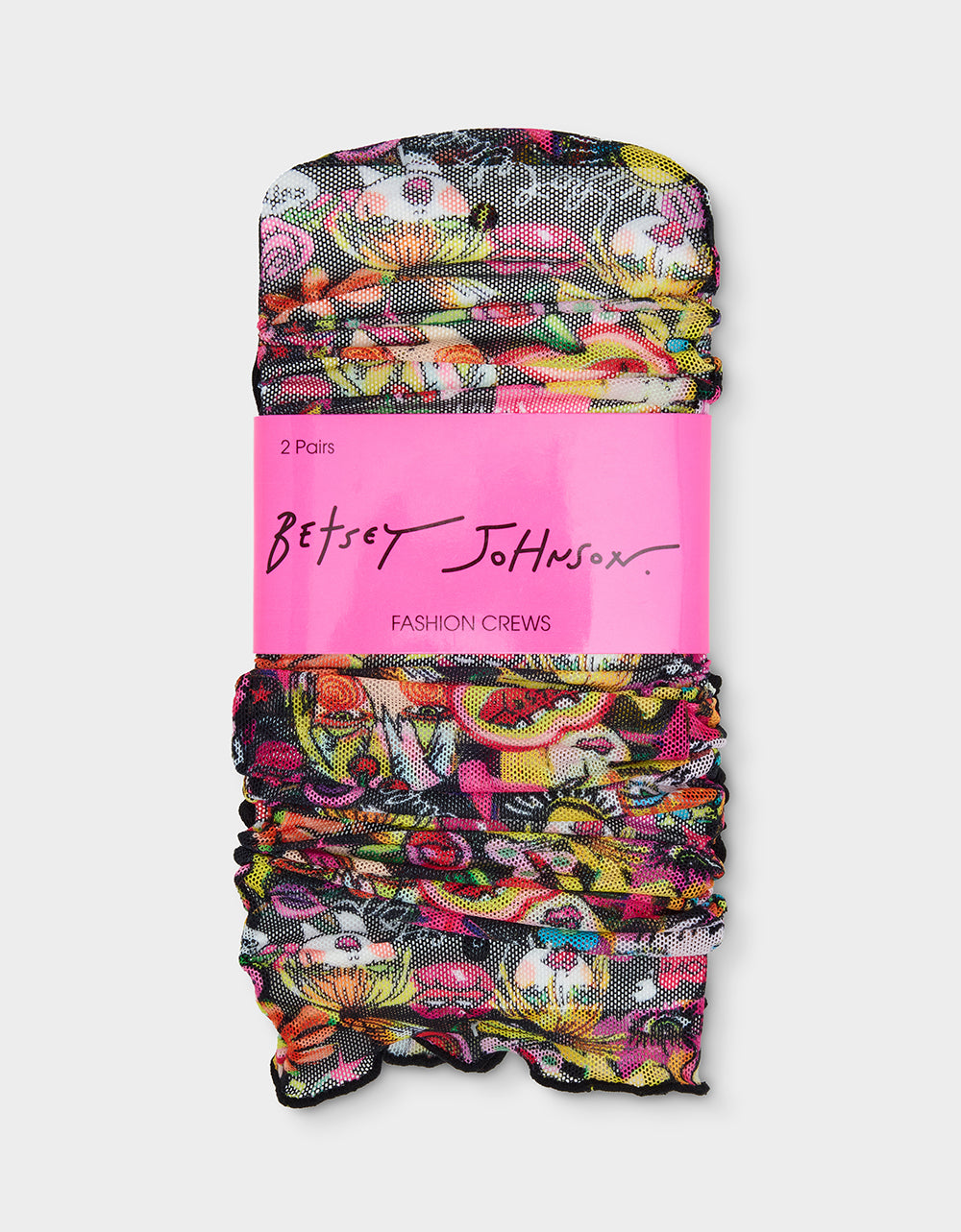 2-PACK BETSEY'S FACES MESH CREW SOCKS BLACK MULTI - Image 3