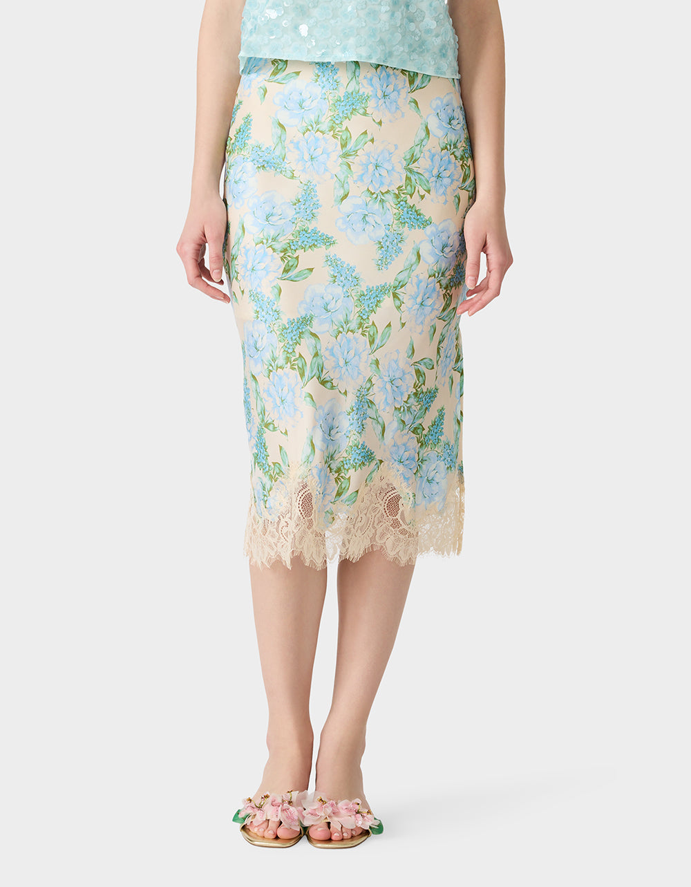 FLORAL SLIP SKIRT LIGHT BLUE - Image 3