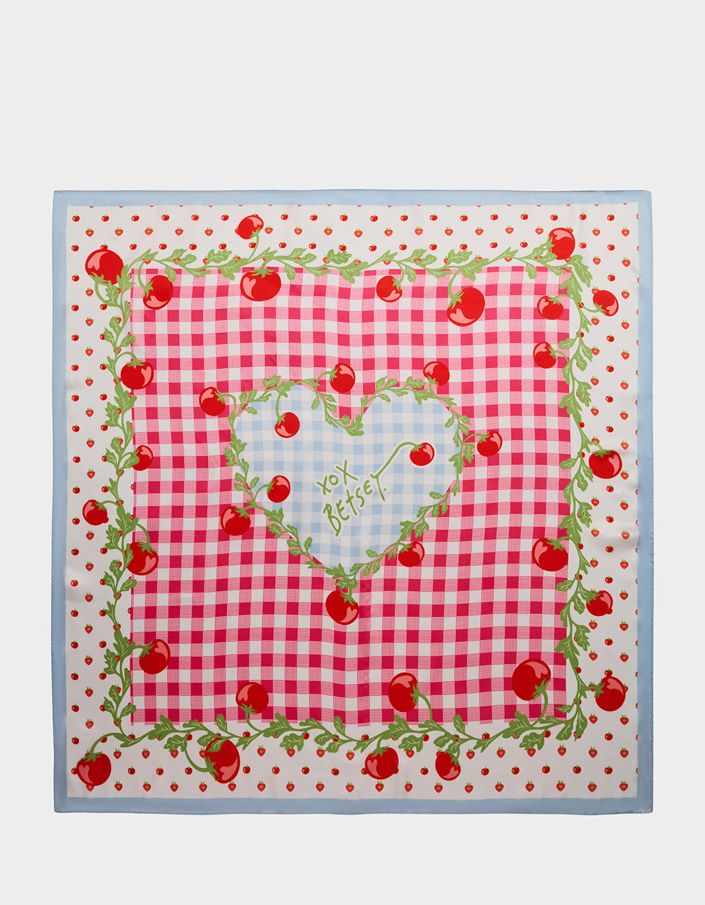 TOMATO GINGHAM SQUARE SCARF 35 x 35 RED BLUE